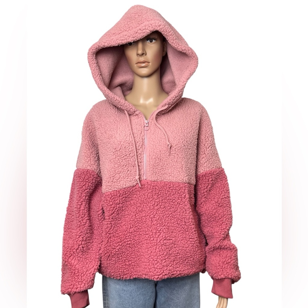 New Victoria's Secret PINK Varsity Sherpa Half Zip Pullover Color-block Hoodie